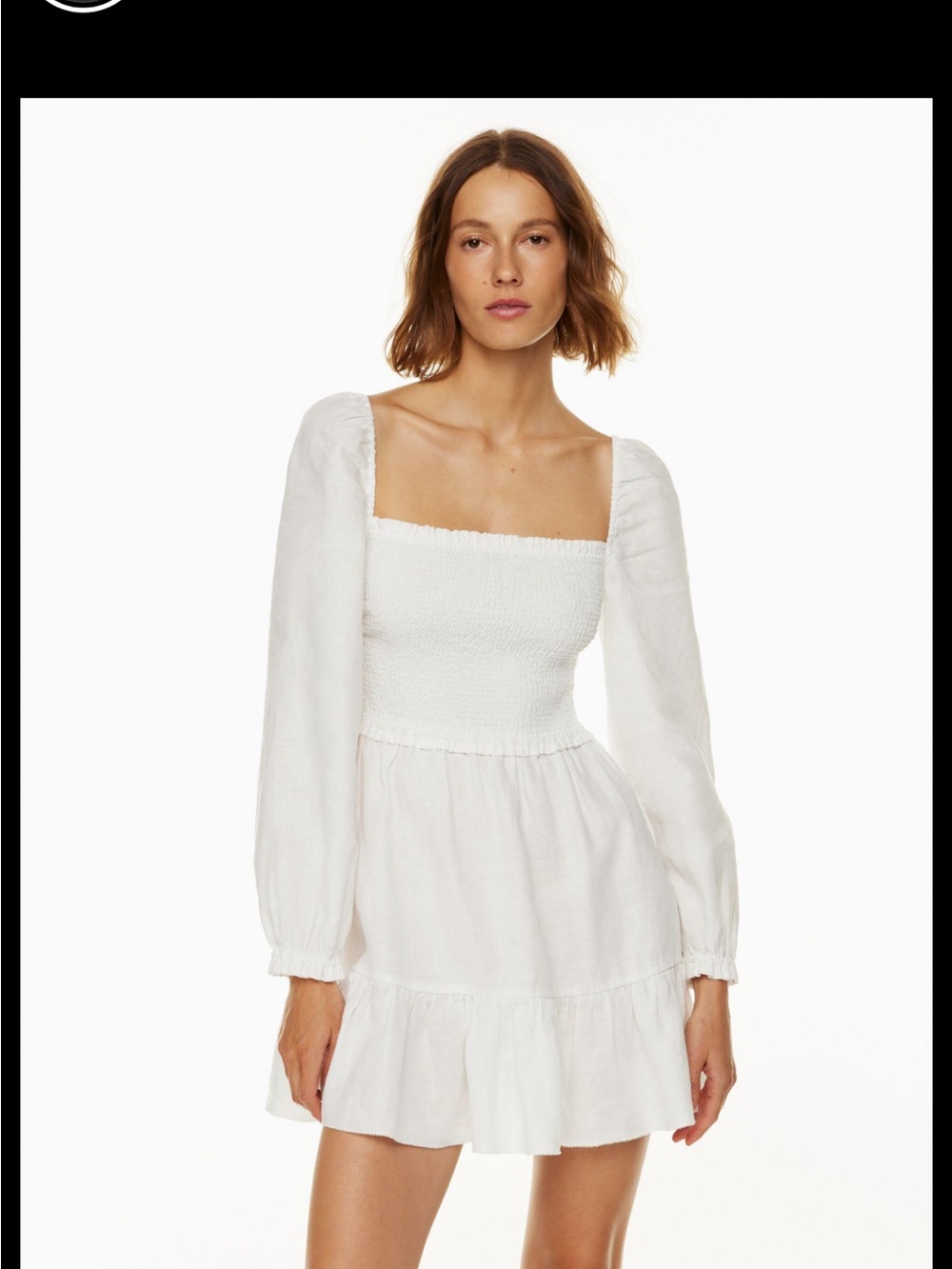 Aritzia Wilfred Tempest Mini Long-Sleeve Dress in light birch
